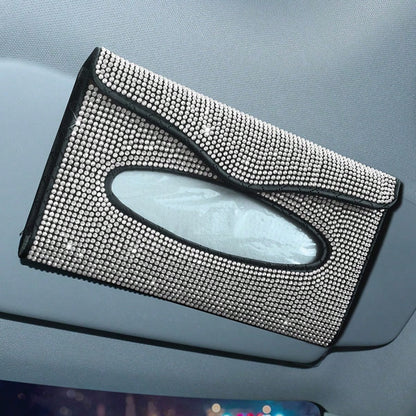 Upgraded Rhinestone Sun Visor Tissue Box, Creative Fashion Napkin Clip & Car Interior Accessories For Women