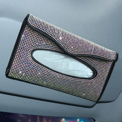 Upgraded Rhinestone Sun Visor Tissue Box, Creative Fashion Napkin Clip & Car Interior Accessories For Women