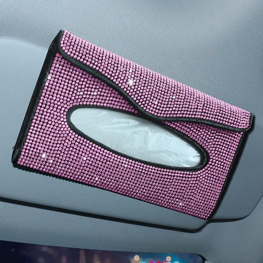 Upgraded Rhinestone Sun Visor Tissue Box, Creative Fashion Napkin Clip & Car Interior Accessories For Women