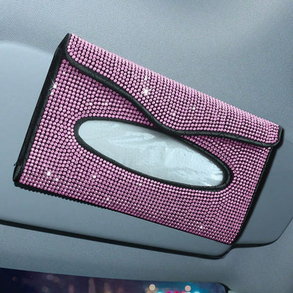 Upgraded Rhinestone Sun Visor Tissue Box, Creative Fashion Napkin Clip & Car Interior Accessories For Women