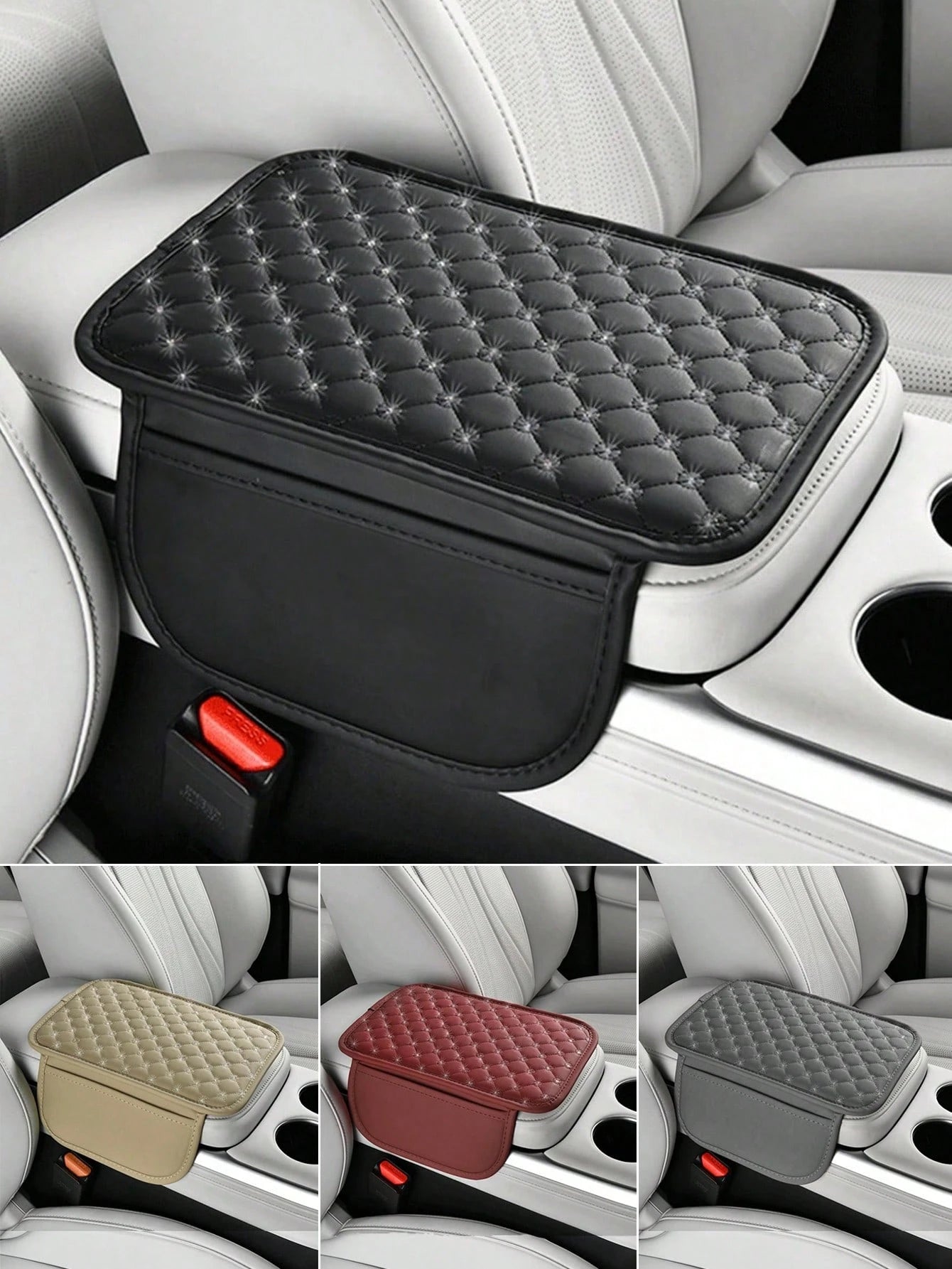 [Upgraded Version] Car Center Console Cover- Universal Car Interior Accessory With 2 Storage Pockets- Premium Nappa Leather Armrest Cover, Scratch-Resistant, Wear-Resistant, Waterproof, Suitable For