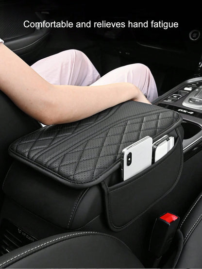 [Upgraded Version] Car Center Console Cover- Universal Car Interior Accessory With 2 Storage Pockets- Premium Nappa Leather Armrest Cover, Scratch-Resistant, Wear-Resistant, Waterproof, Suitable For