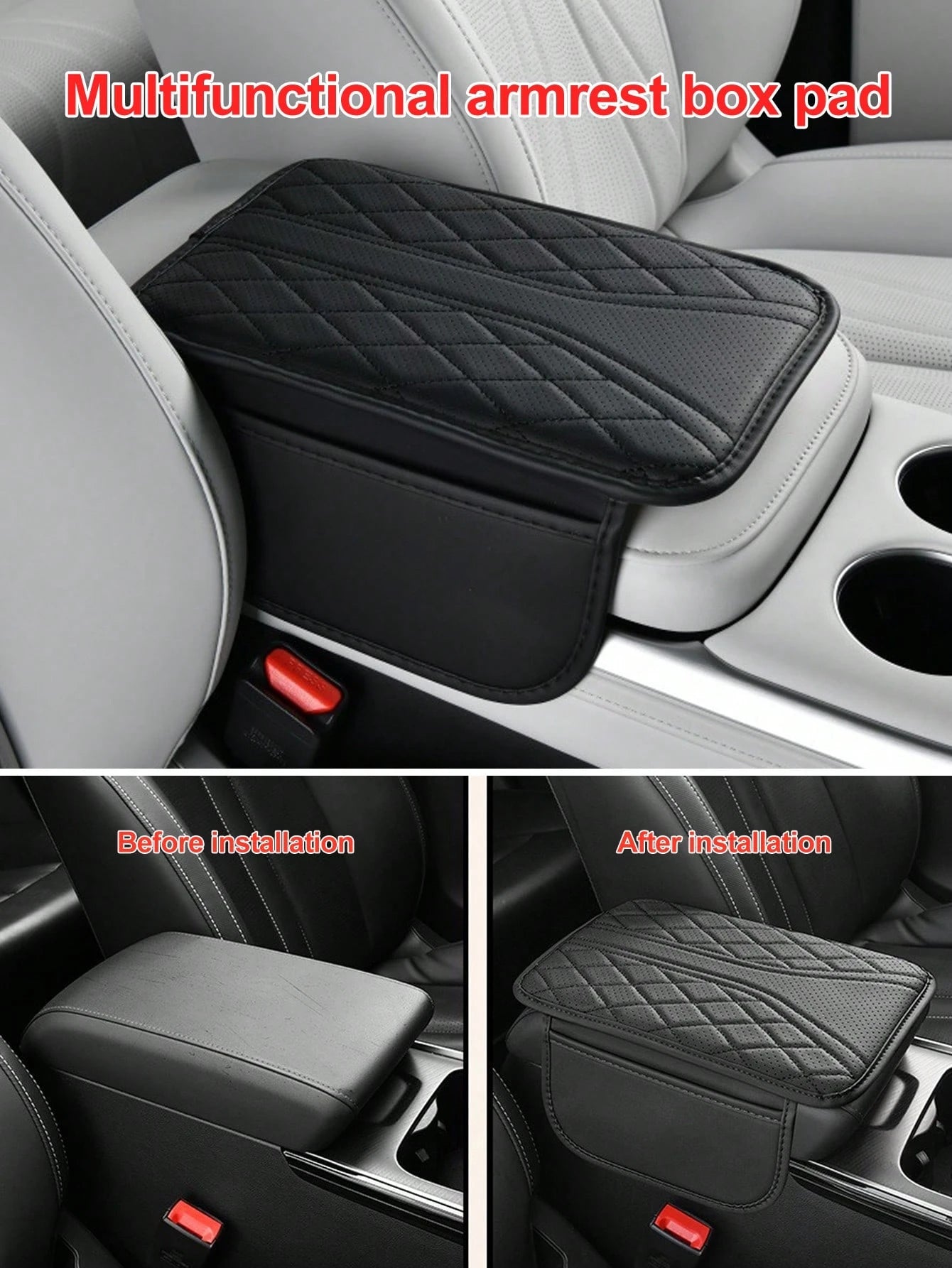[Upgraded Version] Car Center Console Cover- Universal Car Interior Accessory With 2 Storage Pockets- Premium Nappa Leather Armrest Cover, Scratch-Resistant, Wear-Resistant, Waterproof, Suitable For