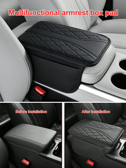 [Upgraded Version] Car Center Console Cover- Universal Car Interior Accessory With 2 Storage Pockets- Premium Nappa Leather Armrest Cover, Scratch-Resistant, Wear-Resistant, Waterproof, Suitable For