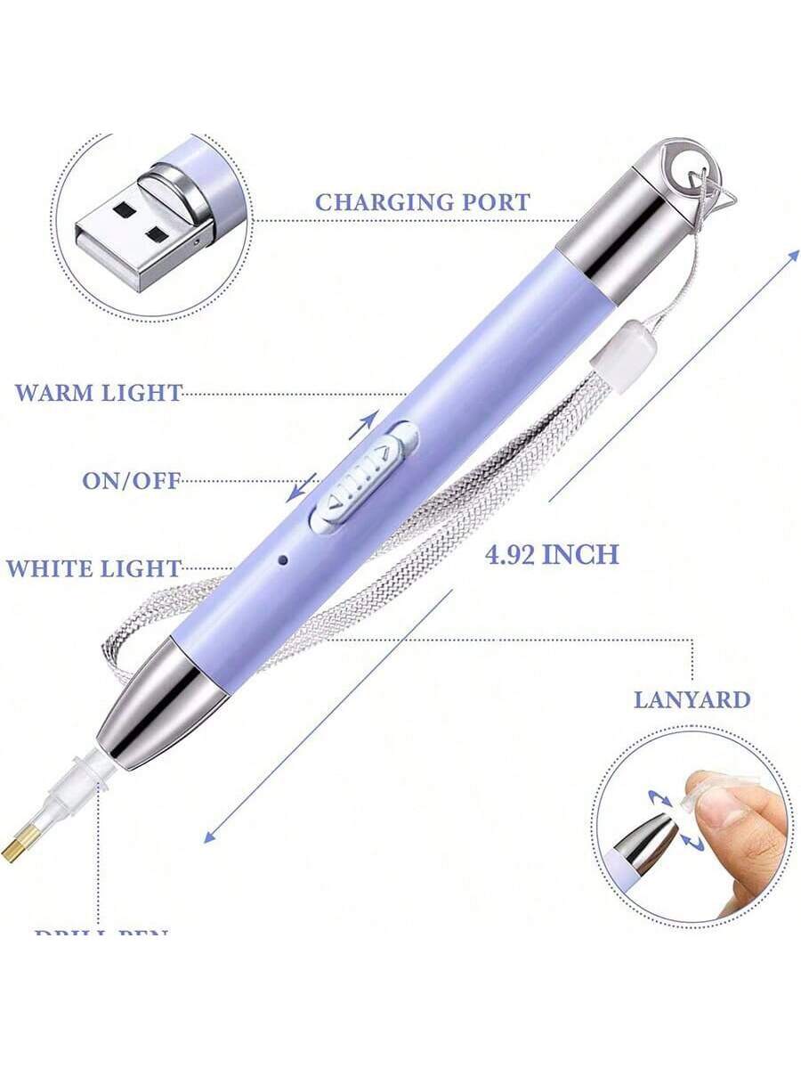 USB Illuminated Pen Set, Includes 6 Replacement Pen Tips, With Magnifier, Suitable For Diamond Painting