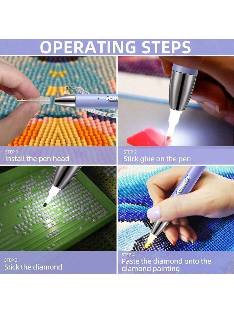 USB Illuminated Pen Set, Includes 6 Replacement Pen Tips, With Magnifier, Suitable For Diamond Painting