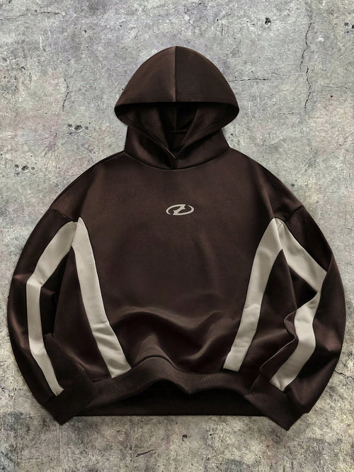 Vacaura 1pc Teen Boys Fashion Colorblock Hooded Pullover Knit Sweatshirt, Comfortable Fabric, Spring/Autumn New Style, Sporty Streetwear Outfit, Suitable For Multiple Seasons