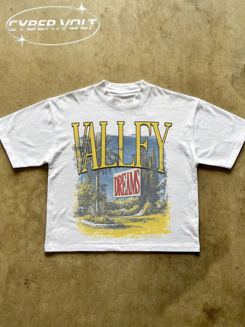VALLEY Men's Y2K Style Printed (180g Pure Cotton T-Shirt) Pure Cotton T-Shirt- Soft And Breathable, Retro Summer Men's Daily Wear T-Shirt