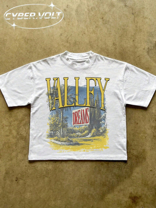 VALLEY Men's Y2K Style Printed (180g Pure Cotton T-Shirt) Pure Cotton T-Shirt- Soft And Breathable, Retro Summer Men's Daily Wear T-Shirt