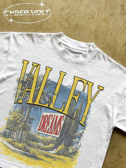VALLEY Men's Y2K Style Printed (180g Pure Cotton T-Shirt) Pure Cotton T-Shirt- Soft And Breathable, Retro Summer Men's Daily Wear T-Shirt
