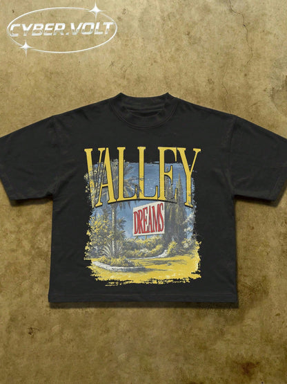 VALLEY Men's Y2K Style Printed (180g Pure Cotton T-Shirt) Pure Cotton T-Shirt- Soft And Breathable, Retro Summer Men's Daily Wear T-Shirt