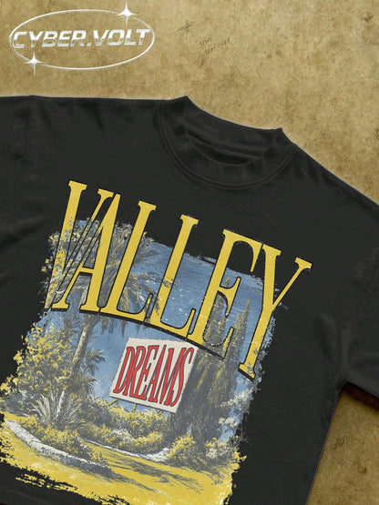 VALLEY Men's Y2K Style Printed (180g Pure Cotton T-Shirt) Pure Cotton T-Shirt- Soft And Breathable, Retro Summer Men's Daily Wear T-Shirt