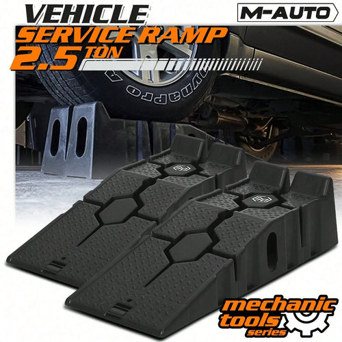 Vehicle Ramp Set Of 2 Universal Drive-On 2-Stage Incline Ramps, 2.5 Ton (5000 Lb) Lifting Capacity, Nestable & Portable Auto Service Ramp