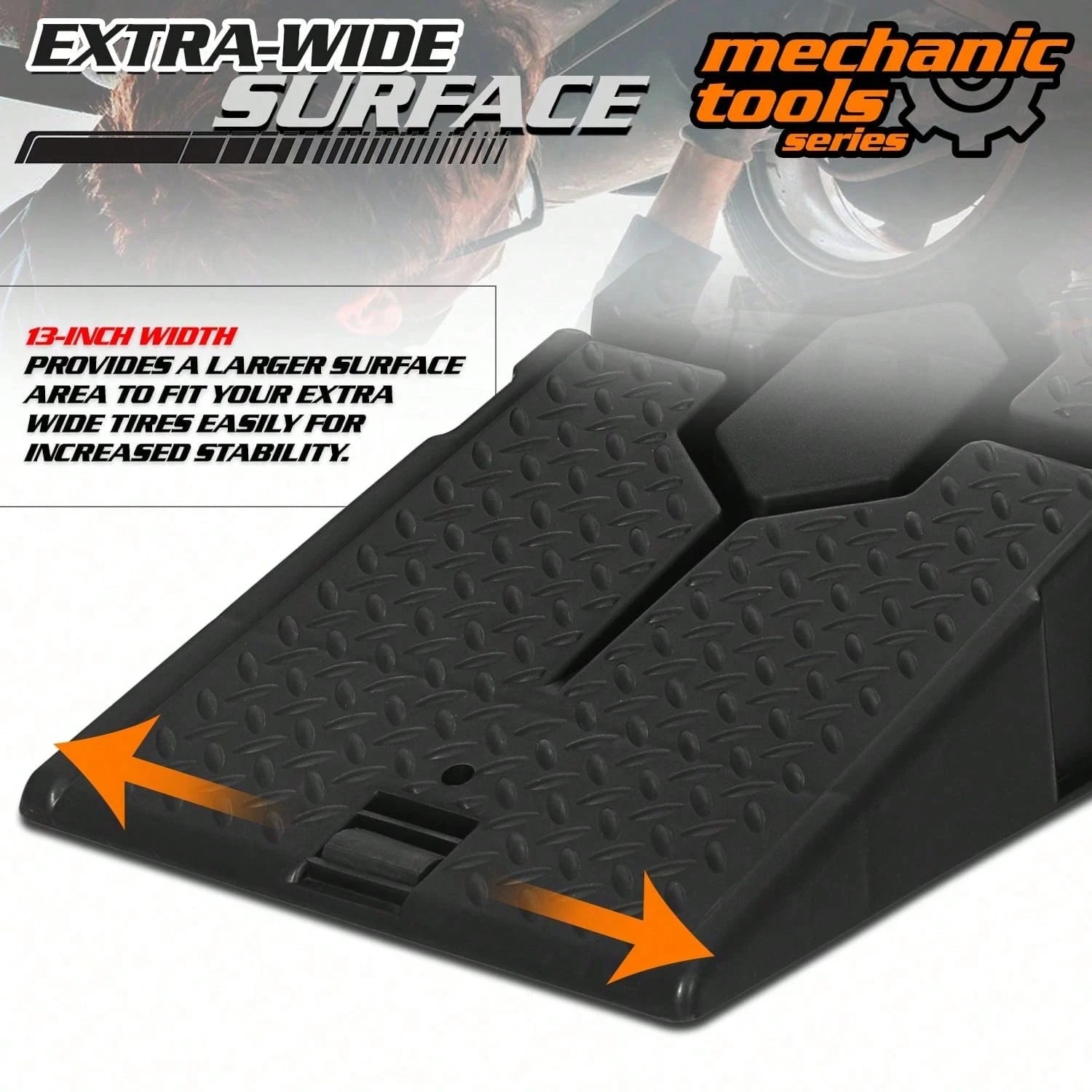 Vehicle Ramp Set Of 2 Universal Drive-On 2-Stage Incline Ramps, 2.5 Ton (5000 Lb) Lifting Capacity, Nestable & Portable Auto Service Ramp