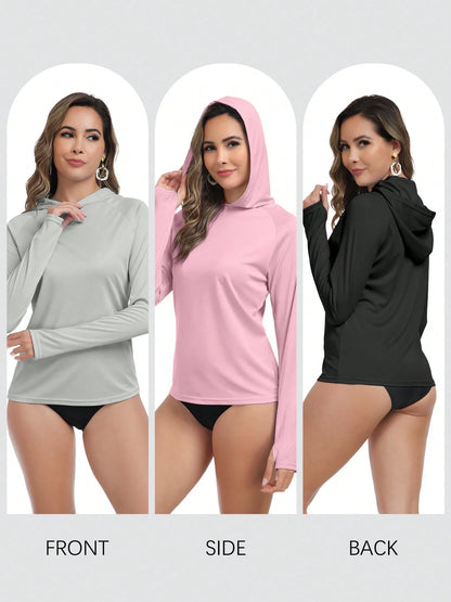 Veldtholos 4 Pack Women's Sun Protection Hoodie UPF SPF Long Sleeve Hiking Fishing Athletic Shirts Lightweight Rash Guards
