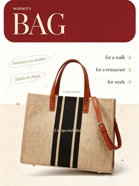 Vintage Commuter| Textured Canvas Fabric| Wearable Crossbody| Square Stereo Shape| Tote Bag| For Women| Work, Shopping & Outings