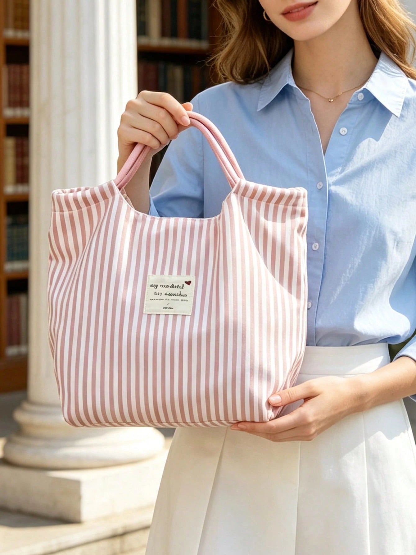 Vintage Striped Tote Bag And Matching Striped Cosmetic Bag, Fashionable Color-Block Design, Bohemian Striped Beach Bag, French Striped Canvas Holiday Tote, Durable Reusable Shopping Bag, Suitable For