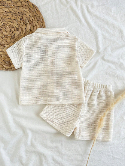 Vintaside Kids 2pcs Baby Boy Shirt & Shorts Set, Countryside Style, Special Textured Fabric, Comfortable Linen Blend, Versatile Casual Outfit