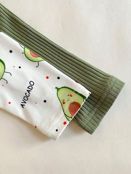 Vintaside Kids 2pcs/Set Long Sleeve Avocado All White Emerald Green Knitted Soft Comfortable Jumpsuit, Best Gift For Newborns Night Photoshoot Autumn Kawaii Cute