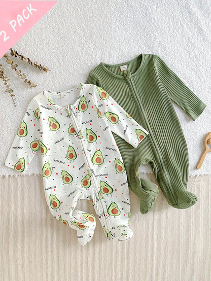 Vintaside Kids 2pcs/Set Long Sleeve Avocado All White Emerald Green Knitted Soft Comfortable Jumpsuit, Best Gift For Newborns Night Photoshoot Autumn Kawaii Cute