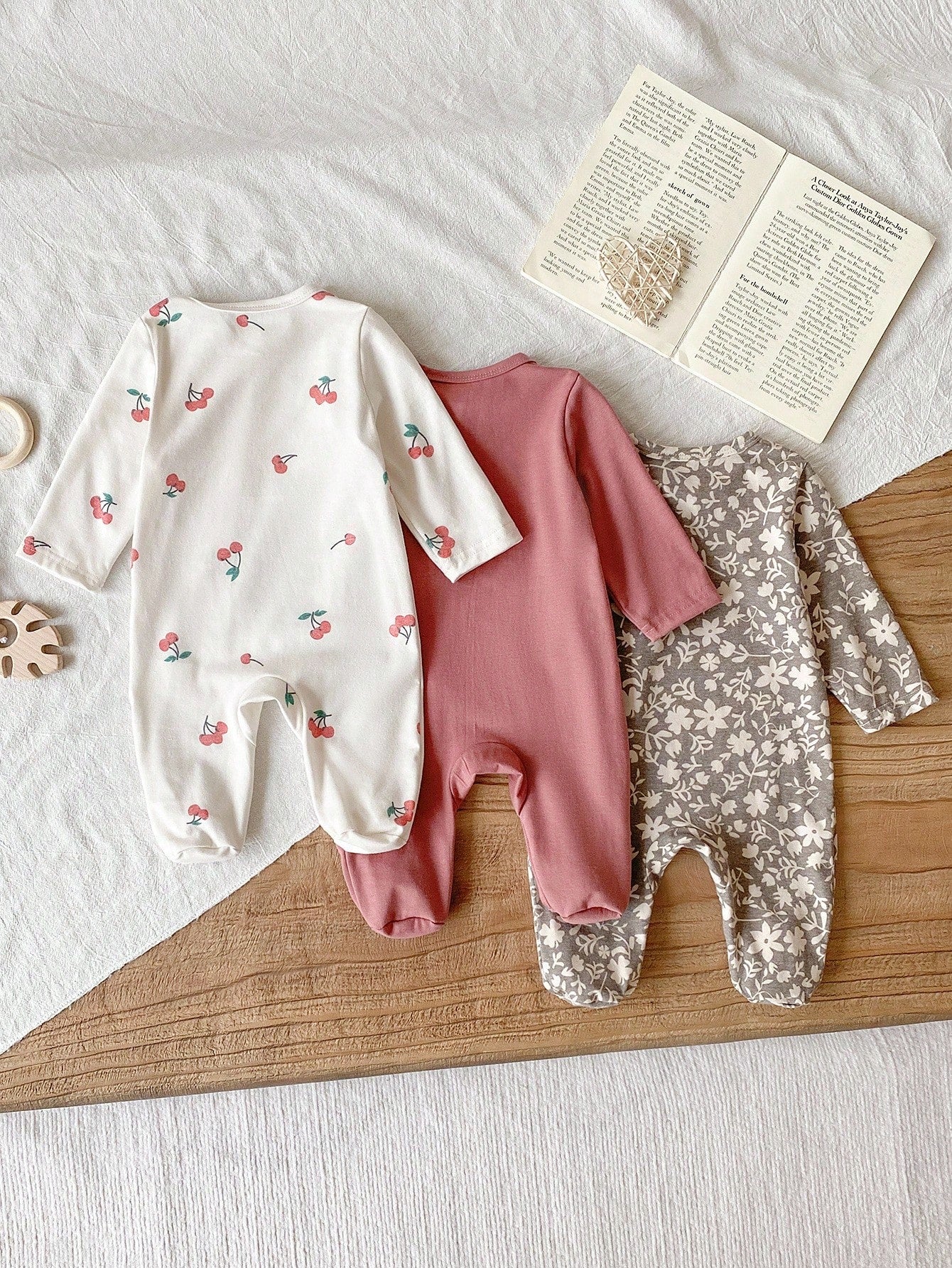 Vintaside Kids 2pcs/Set Long Sleeve Avocado All White Emerald Green Knitted Soft Comfortable Jumpsuit, Best Gift For Newborns Night Photoshoot Autumn Kawaii Cute