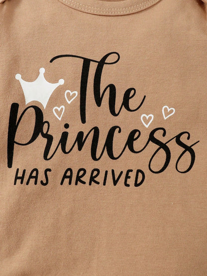 Vintaside Kids 3pcs Baby Girls' Cute Heart Leopard Print Long Sleeve Bodysuit, Ruffled Letter Tee And Pants Set, For Christmas Family Matching Brown Black Autumn