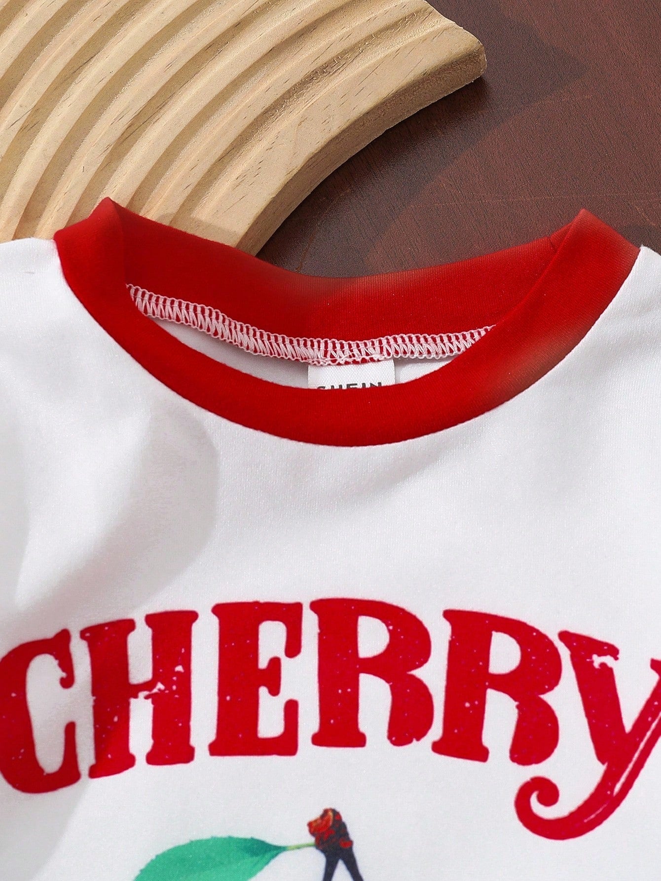 Vintaside Kids Baby Girl Cherry Print T-Shirt With Contrast Trim, Fashion Short Sleeve Top, Embroidery Pattern Contrast Color Hem Shorts 2Pc Set