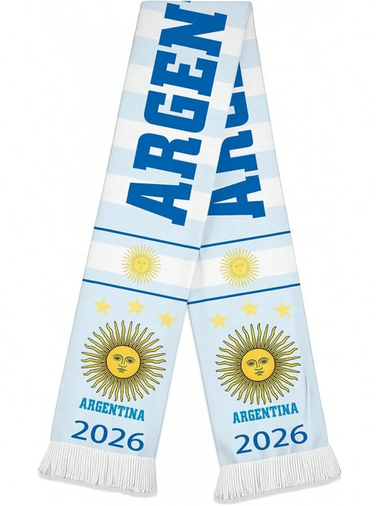 Viral ARGENTINA Sun Logo Striped Fan Scarf White Fringe Neck Wrap Patriotic Accessory For Sports Fan Gathering & National Holiday Outfit