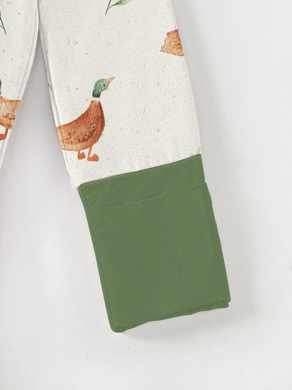 VISIKIDS Baby Bamboo Viscose Duck Print Long Sleeve 2-Way Zip Up Romper, One Piece Outfit For Newborn Infants 0-24M, Sage Green