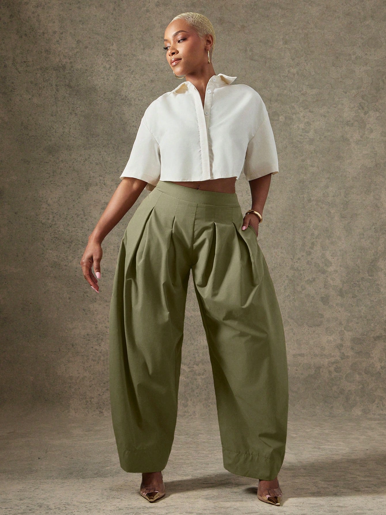 Vixey High Waist Pleated Detail Barrel Leg Office Pants