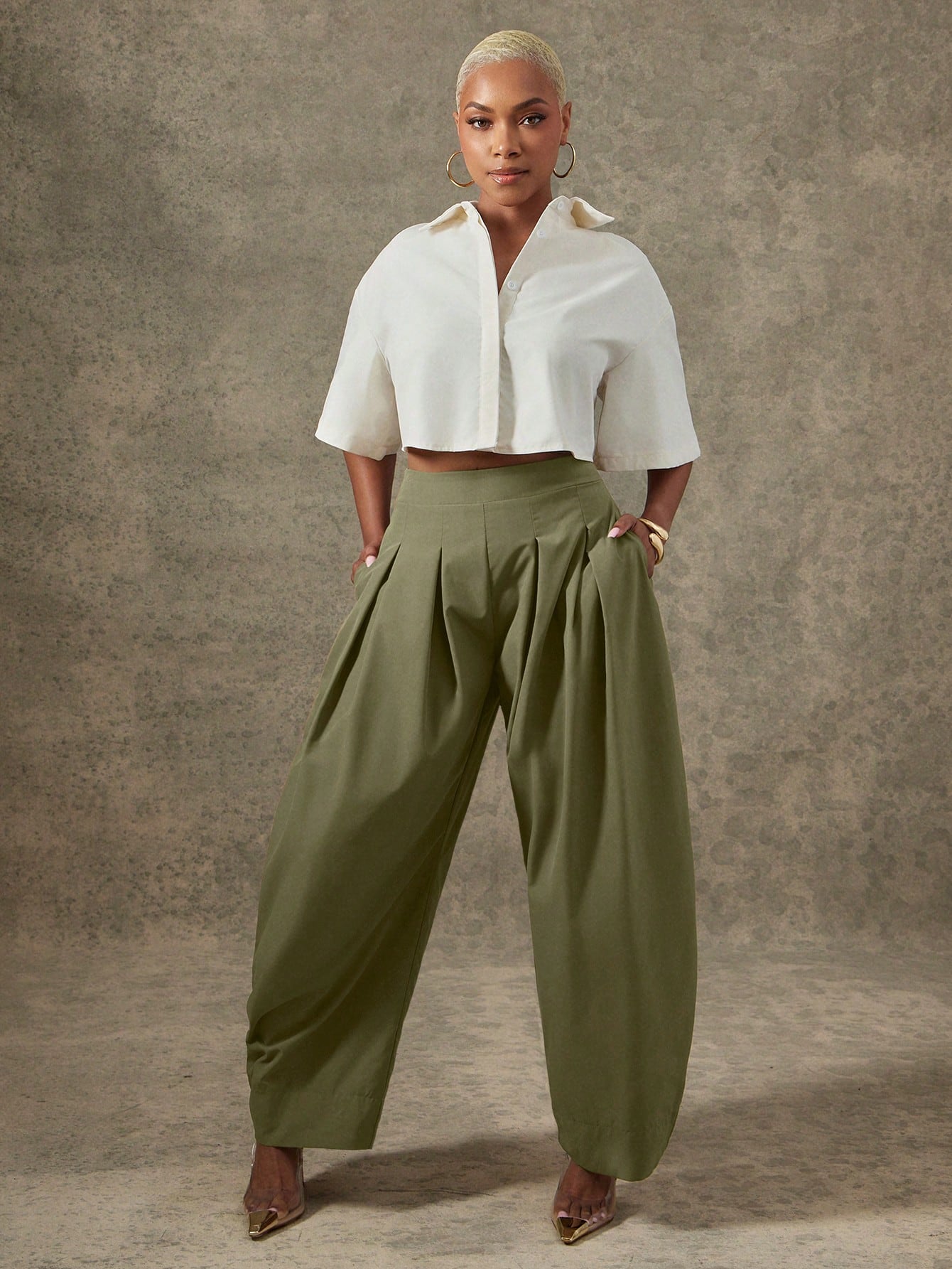 Vixey High Waist Pleated Detail Barrel Leg Office Pants