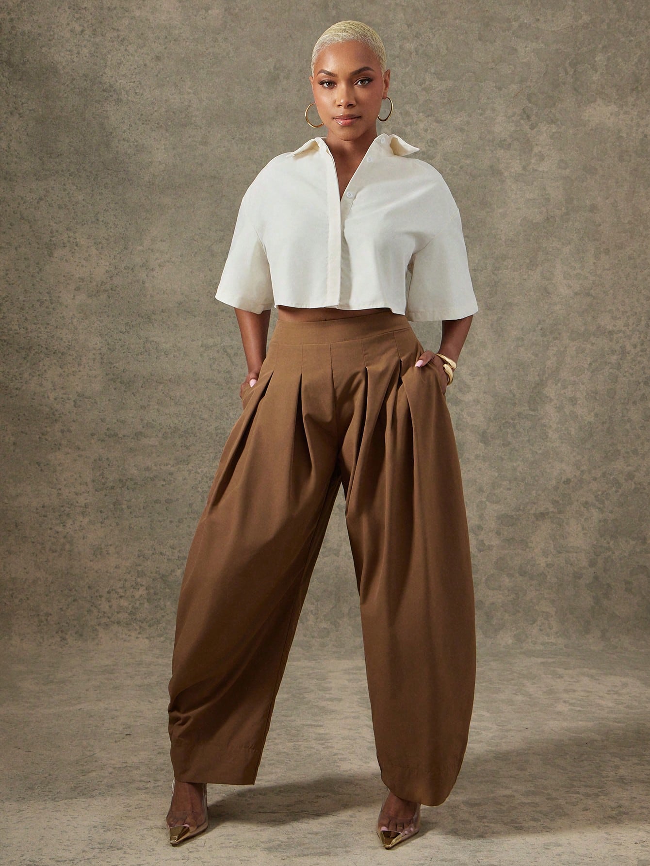 Vixey High Waist Pleated Detail Barrel Leg Office Pants