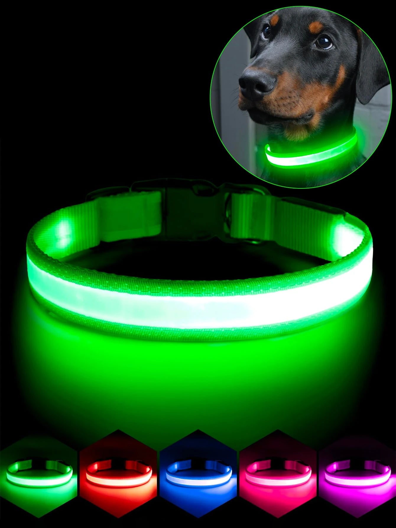 Vizpet LED Dog Collar, Glowing Dog Collar, Adjustable USB Rechargeable Super Bright Safety Luminous Collar, Pet Glow Collar, Night Safety Flashing Dog Collar, Adjustable