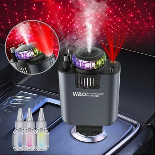 W&O Smart Car AromaRelax Projection Red- Light Suitable For Parties, Cars, Families, E-Sports,Nightlight Feature, Perfect Car Gift,Modern Vehicle Scent Enhancer,Three-In-One Multifunctional Car Charge