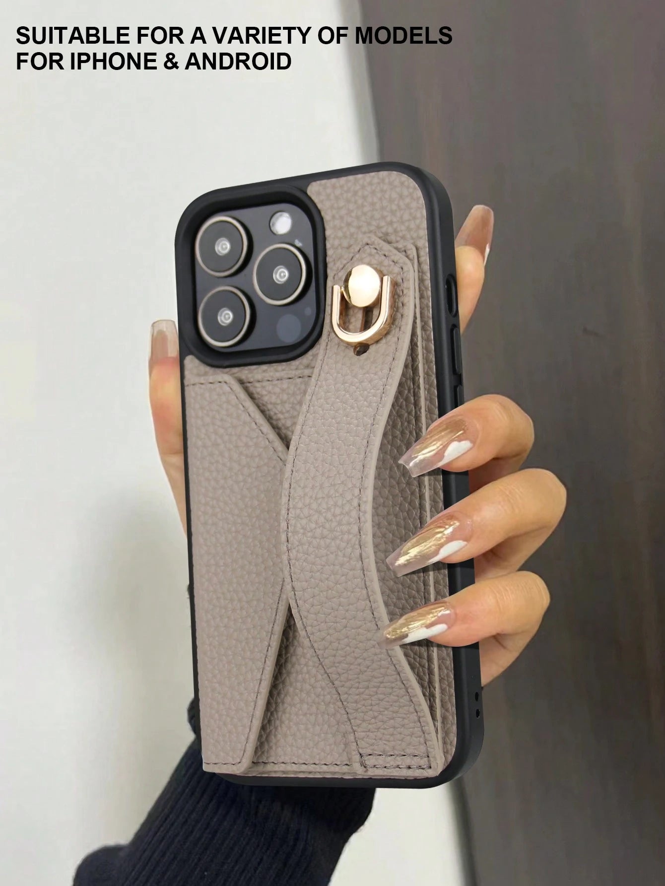 Wallet Card Case Leather Cardholder Phone Cases Leather Solid Color Material Cardholder Leather Card Holder + Phone Case With Wrist Strap Stand Function, Compatible With Apple 11 12 13 14 15 16e 17 Pl
