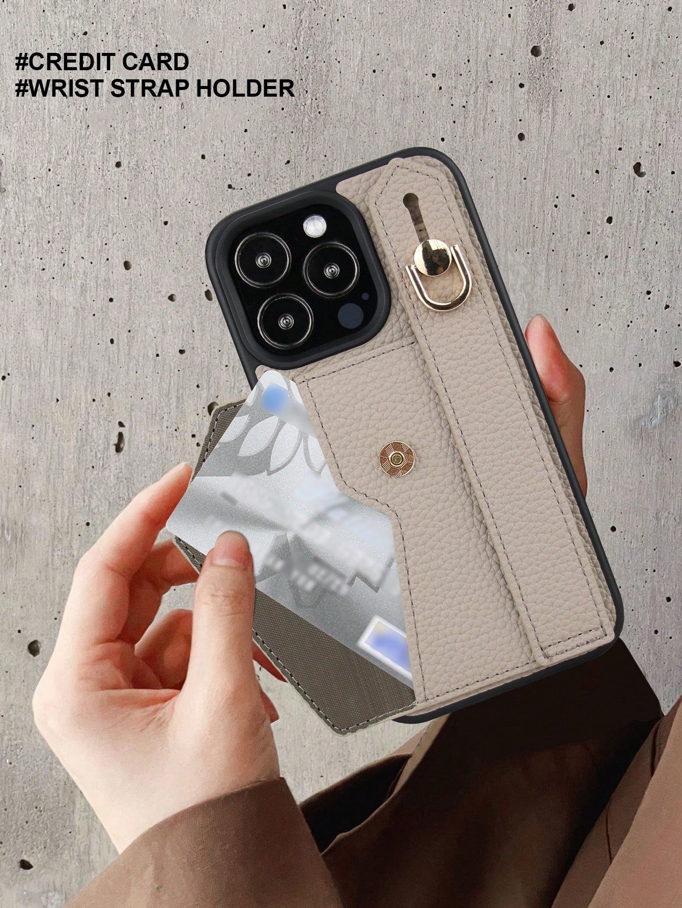 Wallet Card Case Leather Cardholder Phone Cases Leather Solid Color Material Cardholder Leather Card Holder + Phone Case With Wrist Strap Stand Function, Compatible With Apple 11 12 13 14 15 16e 17 Pl