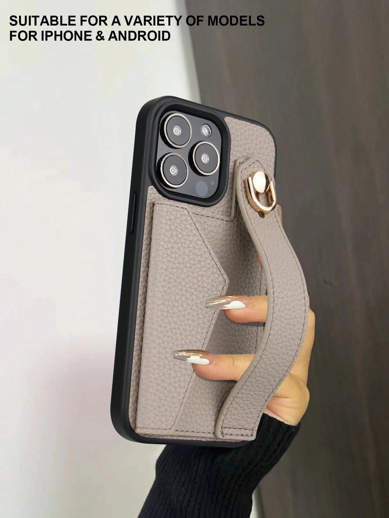 Wallet Card Case Leather Cardholder Phone Cases Leather Solid Color Material Cardholder Leather Card Holder + Phone Case With Wrist Strap Stand Function, Compatible With Apple 11 12 13 14 15 16e 17 Pl