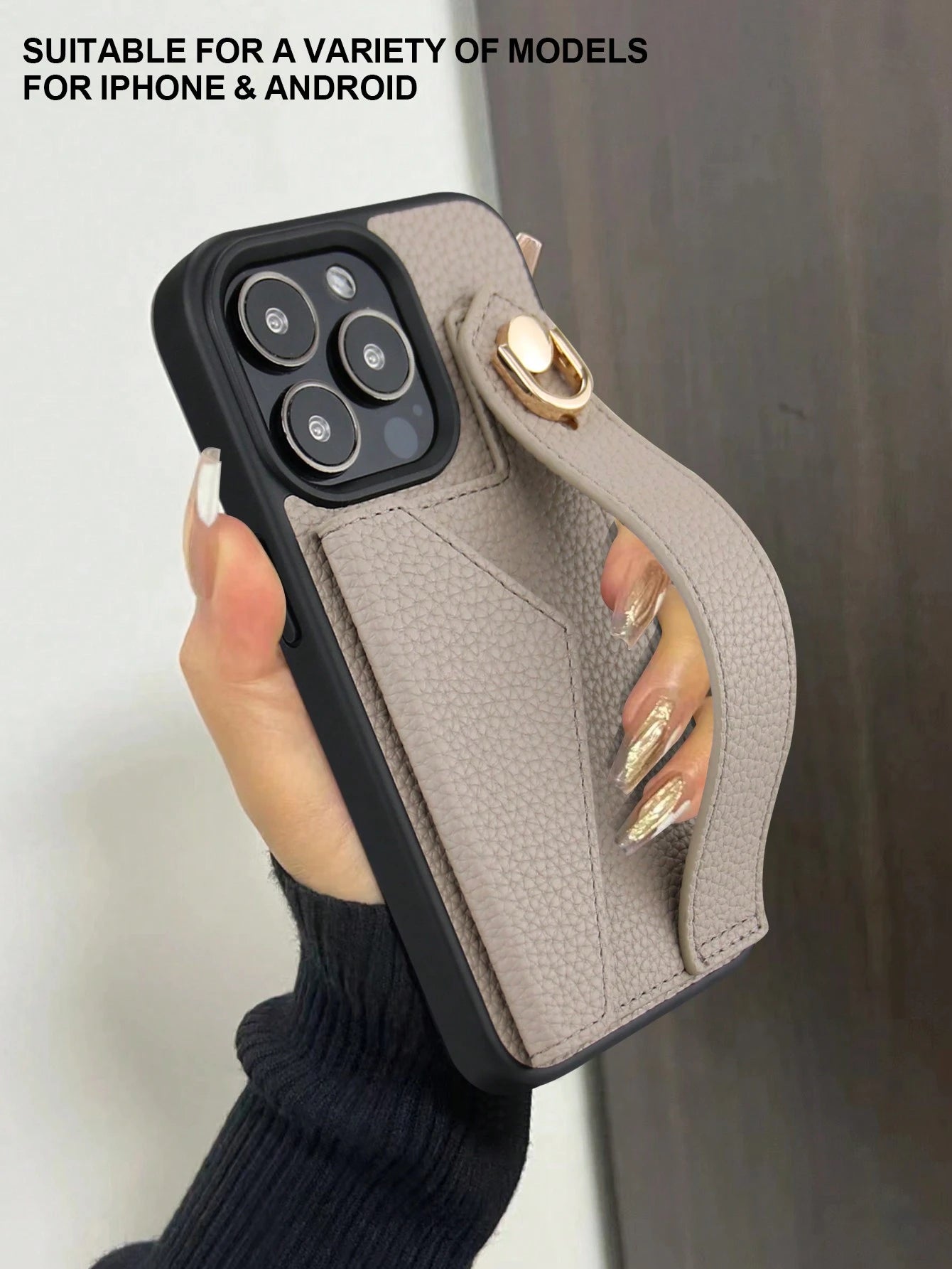 Wallet Card Case Leather Cardholder Phone Cases Leather Solid Color Material Cardholder Leather Card Holder + Phone Case With Wrist Strap Stand Function, Compatible With Apple 11 12 13 14 15 16e 17 Pl
