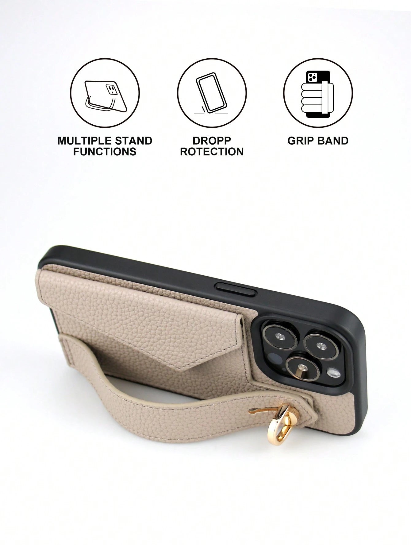 Wallet Card Case Leather Cardholder Phone Cases Leather Solid Color Material Cardholder Leather Card Holder + Phone Case With Wrist Strap Stand Function, Compatible With Apple 11 12 13 14 15 16e 17 Pl