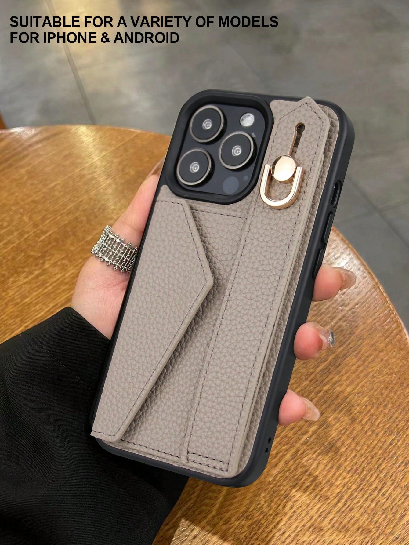 Wallet Card Case Leather Cardholder Phone Cases Leather Solid Color Material Cardholder Leather Card Holder + Phone Case With Wrist Strap Stand Function, Compatible With Apple 11 12 13 14 15 16e 17 Pl