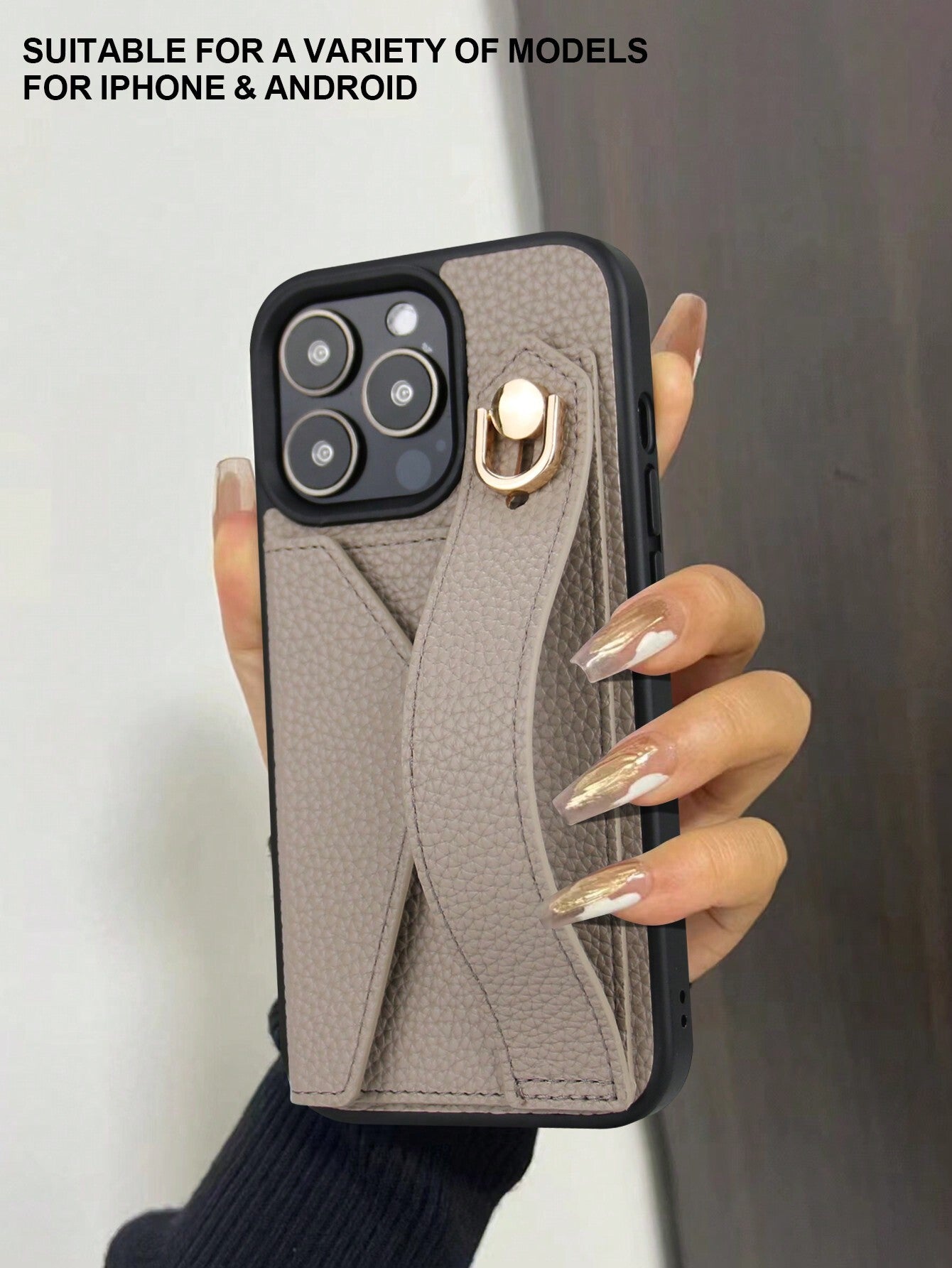 Wallet Card Case Leather Cardholder Phone Cases Leather Solid Color Material Cardholder Leather Card Holder + Phone Case With Wrist Strap Stand Function, Compatible With Apple 11 12 13 14 15 16e 17 Pl