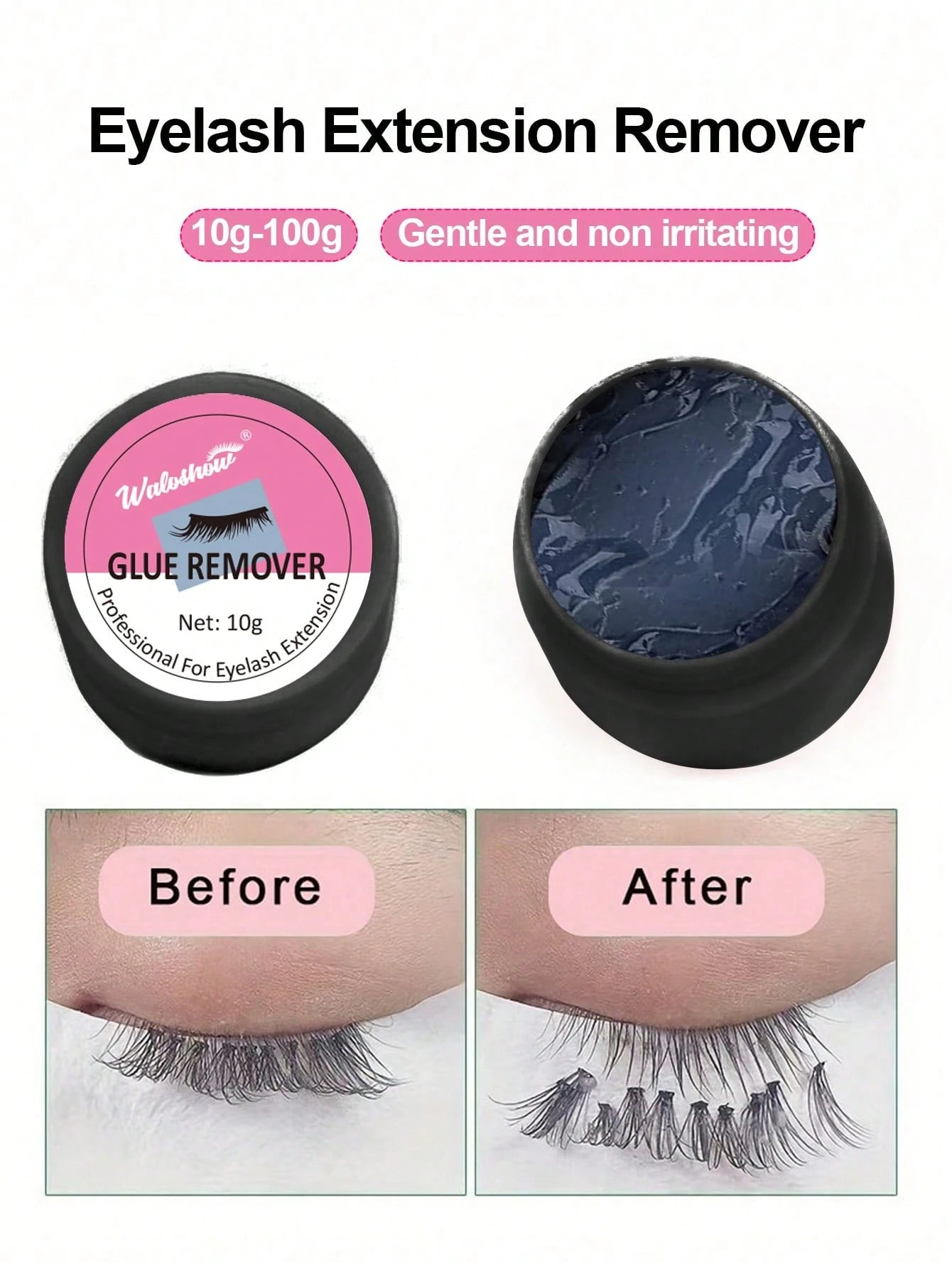 Waloshow 10g Professional Eyelash Extension Remover Glue- Fast & Painless Eyelash Extension Removal- Non-Irritating- 0.35oz Individual Packaging Eyelash Glue