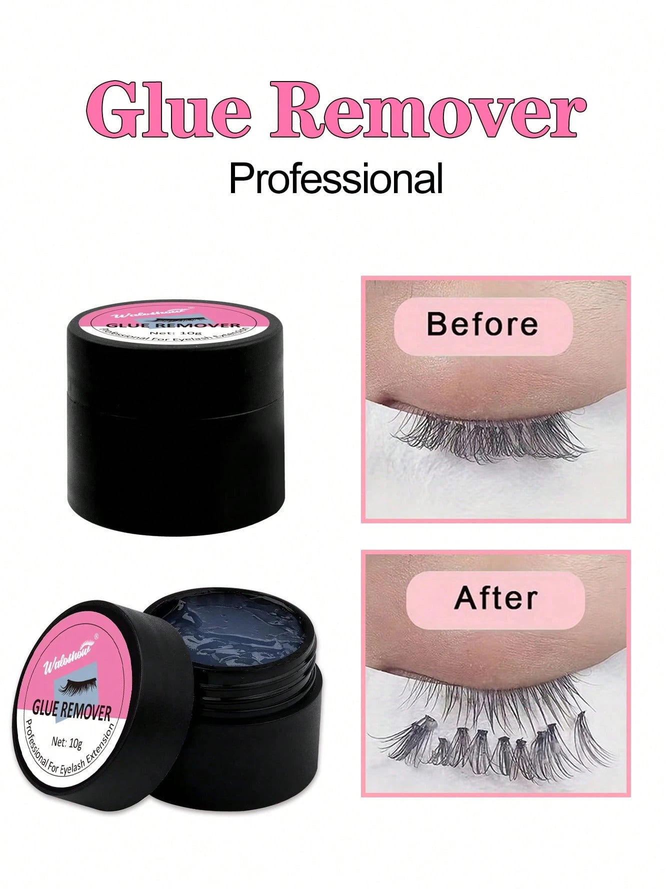 Waloshow 10g Professional Eyelash Extension Remover Glue- Fast & Painless Eyelash Extension Removal- Non-Irritating- 0.35oz Individual Packaging Eyelash Glue