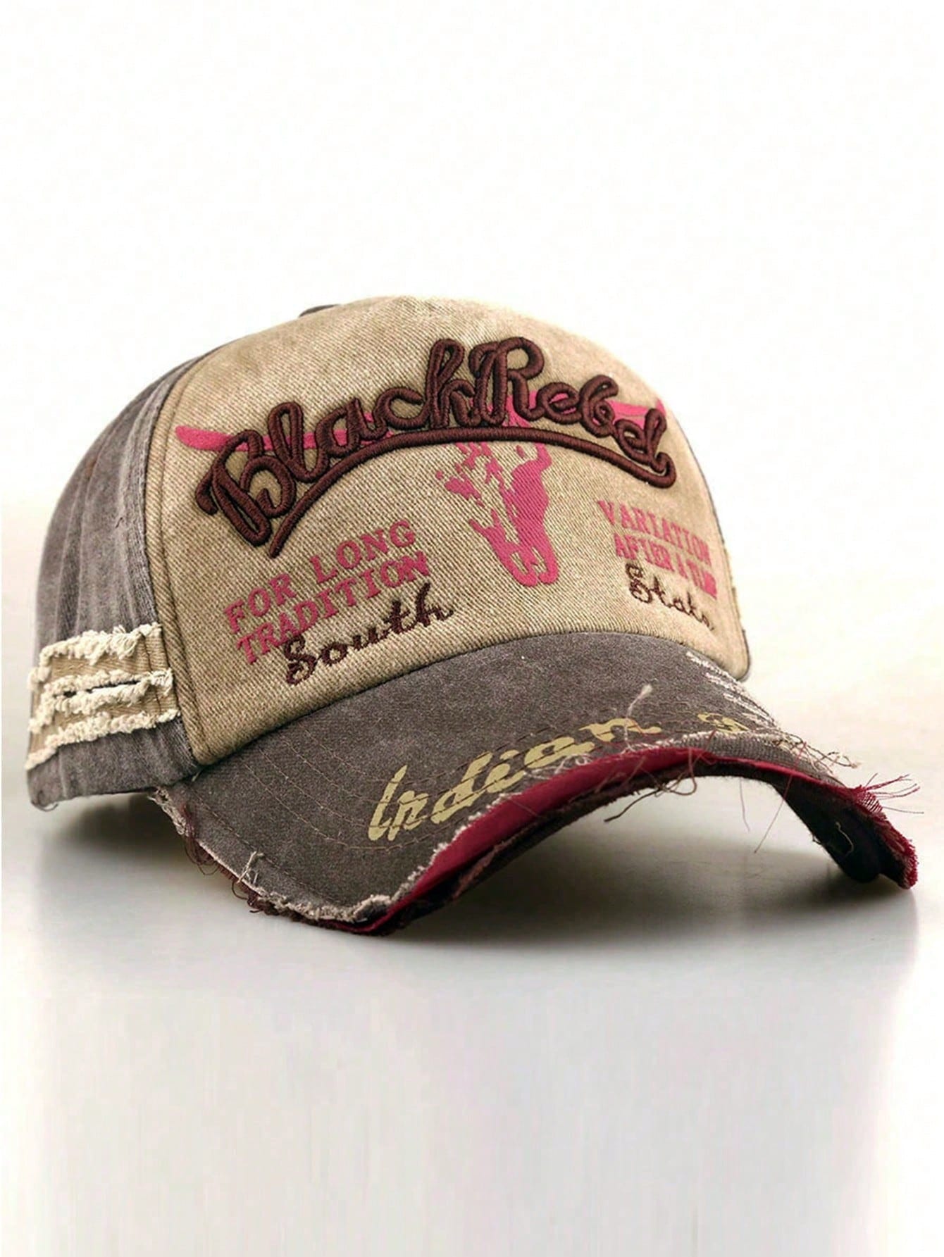 Washed Distressed Ripped Baseball Cap "AFIFR A TLMF" Design Unisex Outdoor Casual Sports Trucker Curved Brim Hat Fishing Portable Fashion Versatile Colorblock
