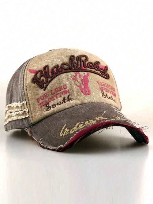 Washed Distressed Ripped Baseball Cap "AFIFR A TLMF" Design Unisex Outdoor Casual Sports Trucker Curved Brim Hat Fishing Portable Fashion Versatile Colorblock