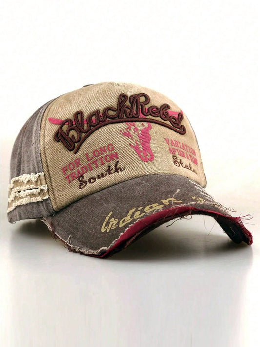 Washed Distressed Ripped Baseball Cap "AFIFR A TLMF" Design Unisex Outdoor Casual Sports Trucker Curved Brim Hat Fishing Portable Fashion Versatile Colorblock