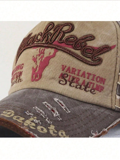 Washed Distressed Ripped Baseball Cap "AFIFR A TLMF" Design Unisex Outdoor Casual Sports Trucker Curved Brim Hat Fishing Portable Fashion Versatile Colorblock