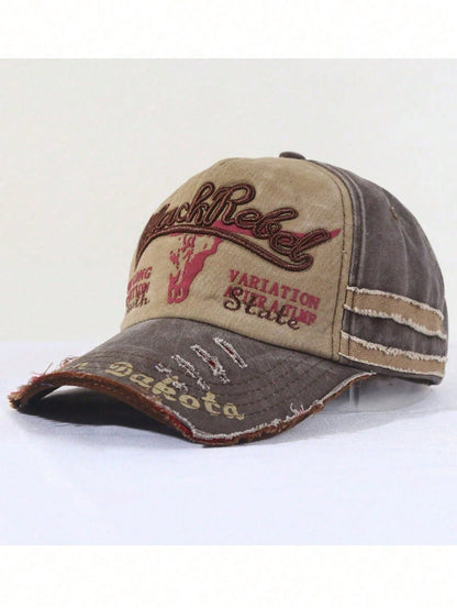 Washed Distressed Ripped Baseball Cap "AFIFR A TLMF" Design Unisex Outdoor Casual Sports Trucker Curved Brim Hat Fishing Portable Fashion Versatile Colorblock