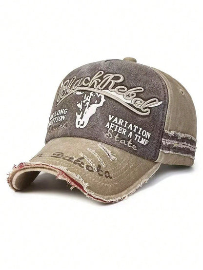 Washed Distressed Ripped Baseball Cap "AFIFR A TLMF" Design Unisex Outdoor Casual Sports Trucker Curved Brim Hat Fishing Portable Fashion Versatile Colorblock