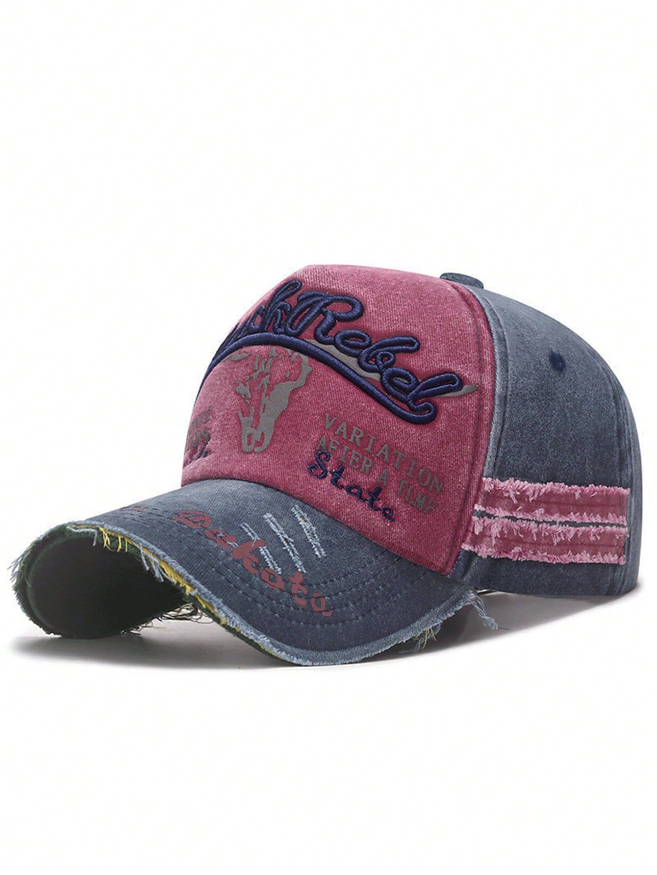 Washed Distressed Ripped Baseball Cap "AFIFR A TLMF" Design Unisex Outdoor Casual Sports Trucker Curved Brim Hat Fishing Portable Fashion Versatile Colorblock